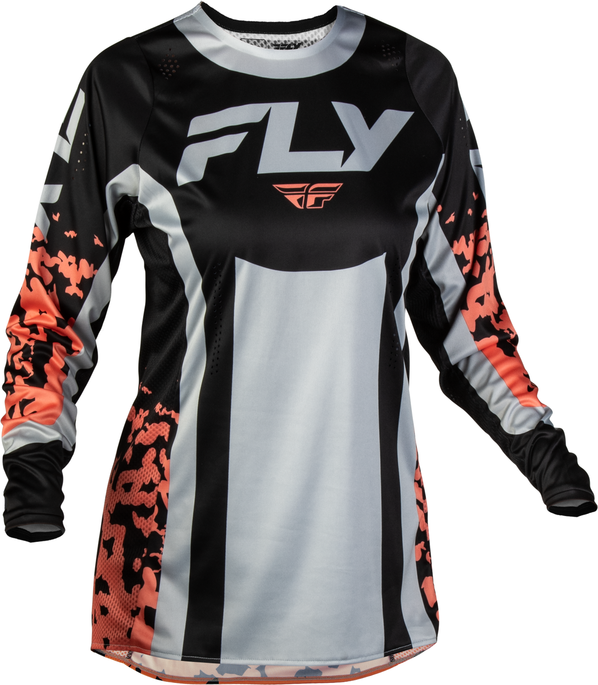 Fly Racing Women's Lite Flake Jersey 2027 Black/Light Grey/Coral