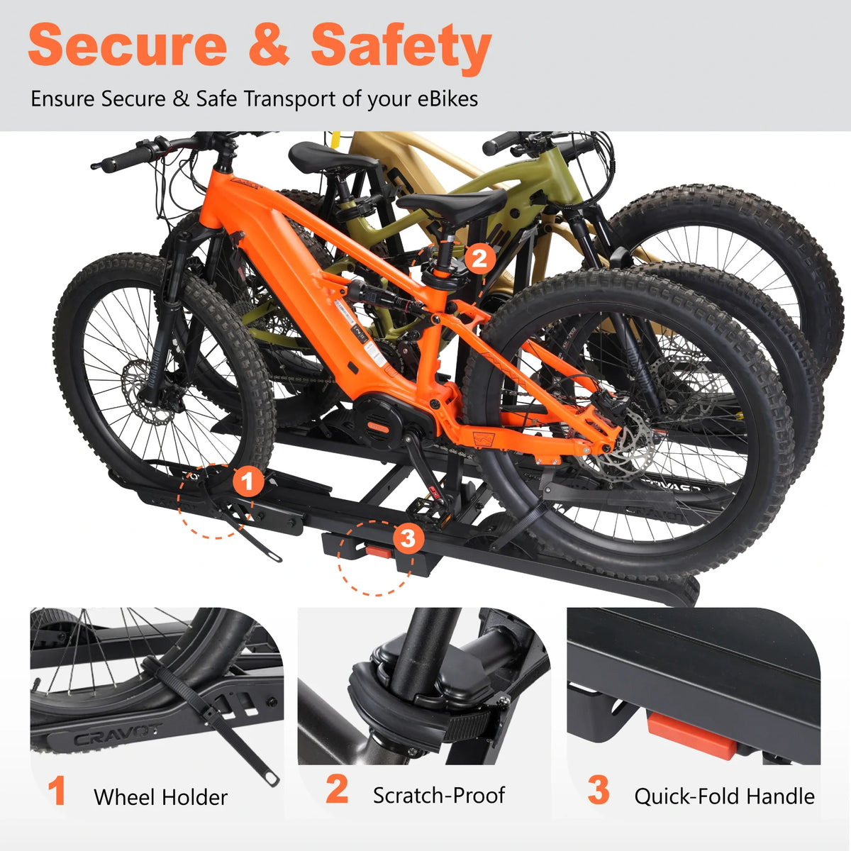 Cravot CyberRack S3 Hitch Bike Rack - 3 eBikes