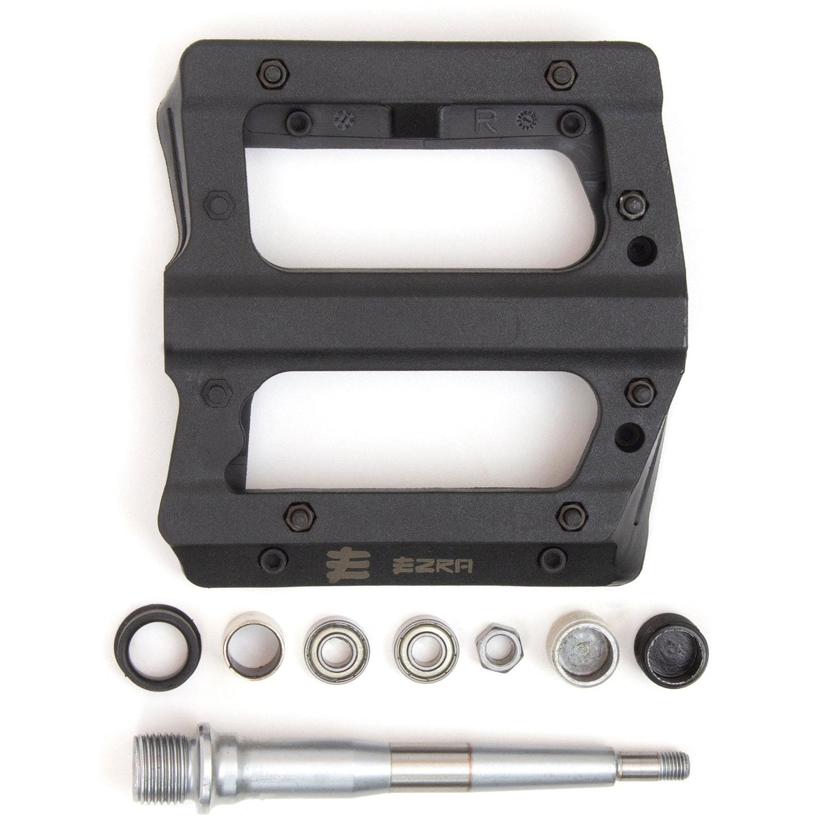 ezra bmx flats plus pedals with metal pins and sealed axle black