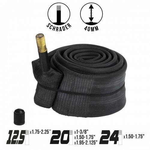 Excess tube with 40mm schrader valve - 20 1 3 8 Schrader, 12 1 2 1 75 2 25 Schrader, 20 1 95 2 125 Schrader, 24 1 5 1 75 Schrader, 20 1 5 1 75 Schrader