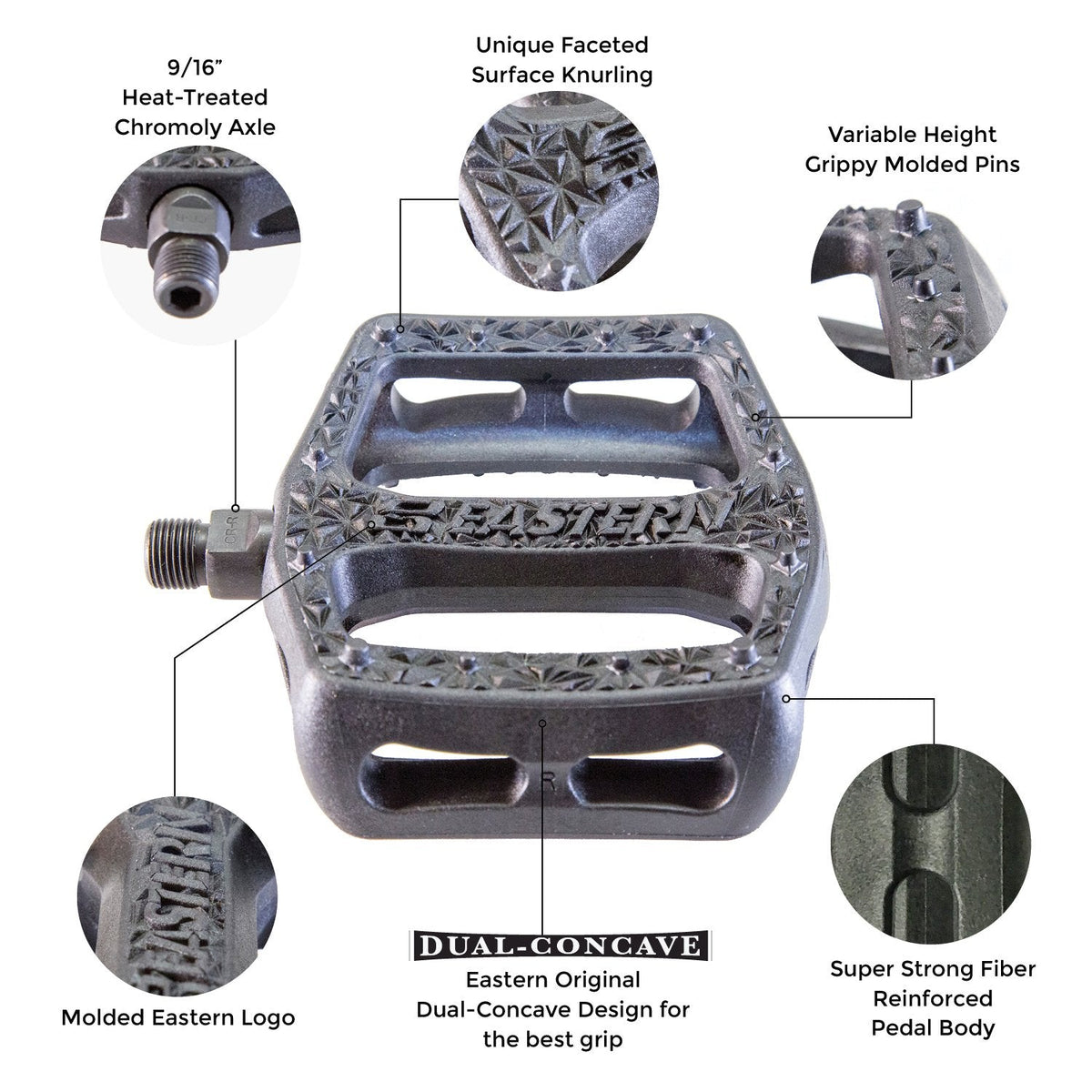 eastern bikes facet bmx pedals strong 9/16 heat treated axle