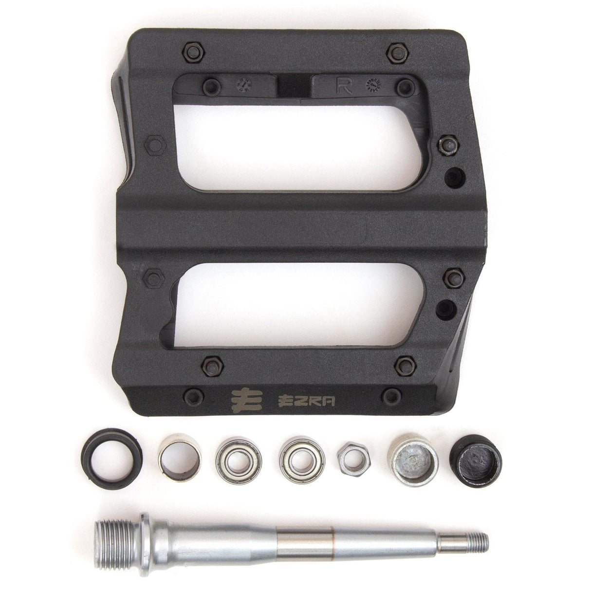 ezra bmx flats plus pedals with metal pins and sealed axle black